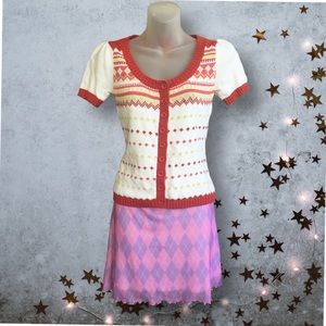 BETSEY JOHNSON  Vintage Cream & Red Knit Short Sleeve Sweater Sz M/L